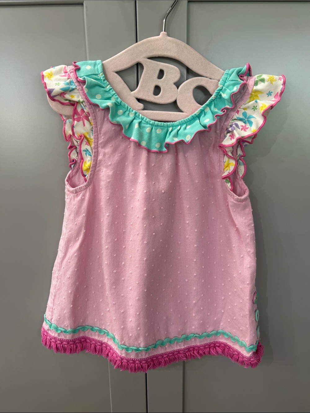Matilda Jane Pink Swiss Dot Ruffle Top Tunic Crochet Trim 18-24M